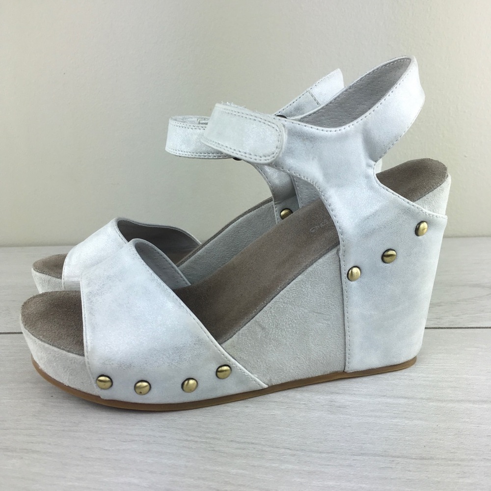 Antelope White Metallic Studded Ankle Strap Wedges - Picture 4 of 8